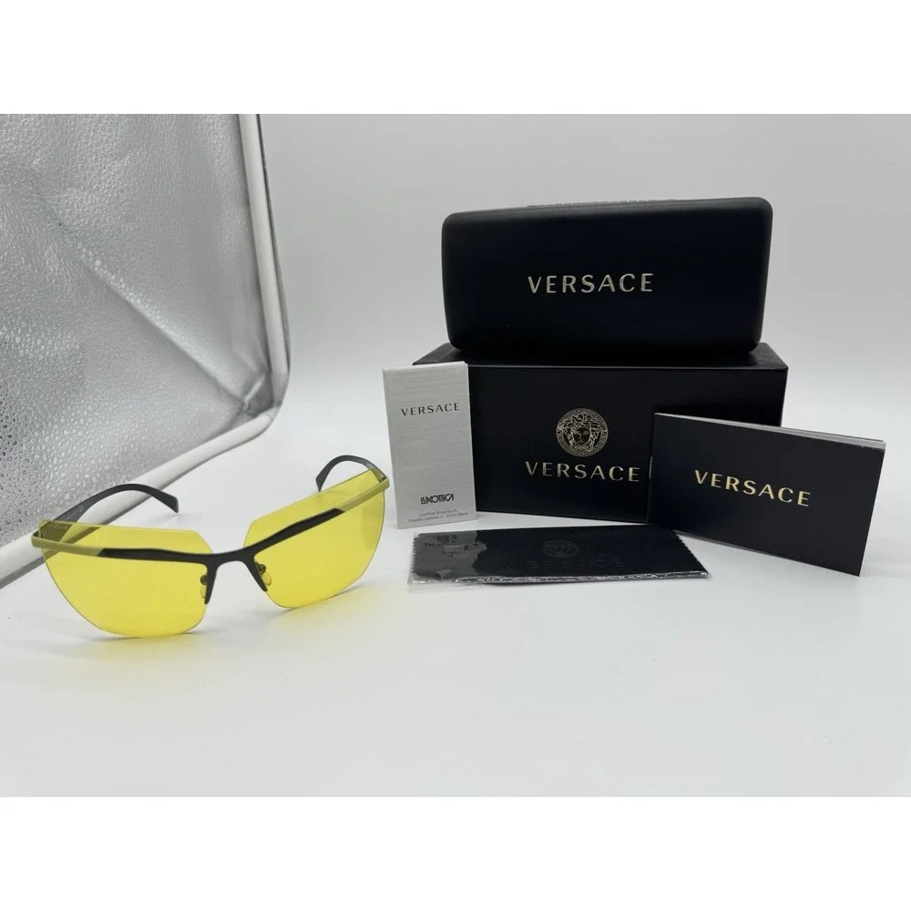 Versace VE2188 142285 Sunglasses - Black Shield Frame - Yellow Mirror Lenses